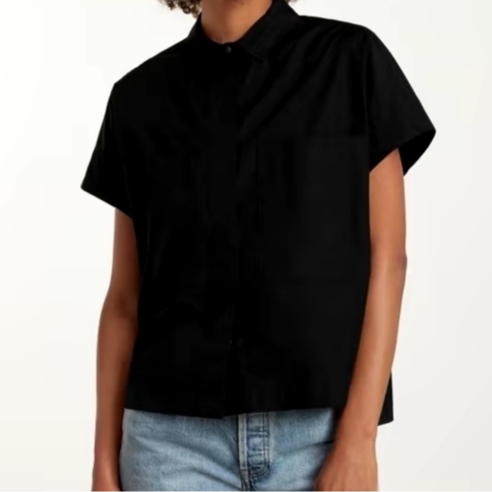 Everlane Button Womens Black The Short Sleeve Box Top Cotton